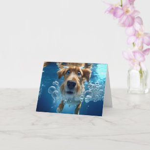 Cartão Nadação Submarina Bolhas Vazio Azul