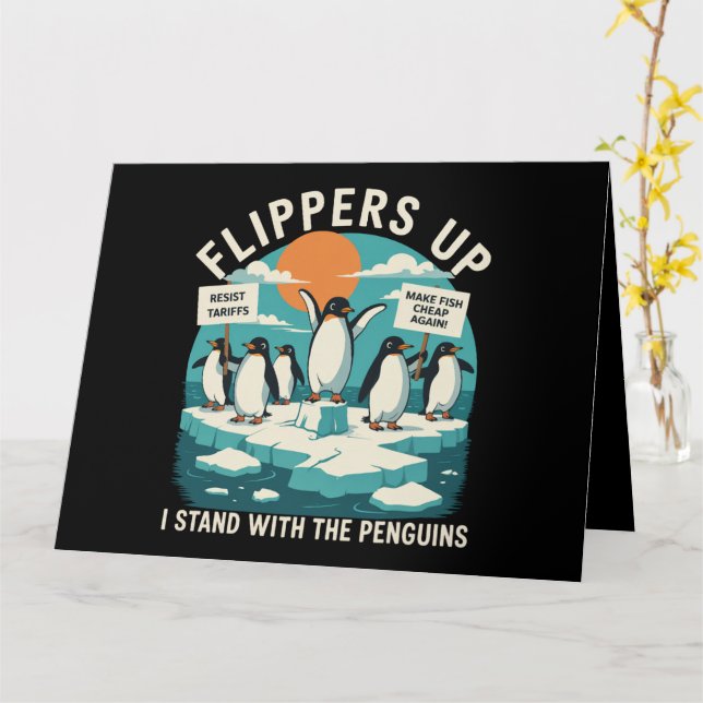 Cartão Nadadeiras Acima Eu Fico Com Pinguins Engraçado Re (Flor Amarela)
