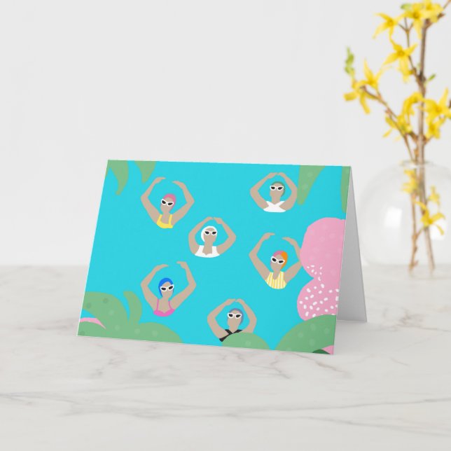 Cartão Nadadores Artísticos | Ilustração da natação artís (Flor Amarela)