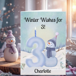 Cartão Name 3rd Birthday Snowman with Snowy Three