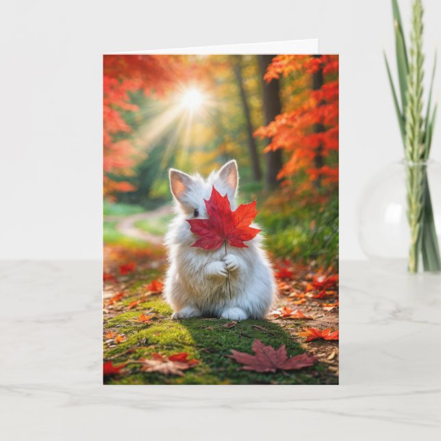 Cartão Name Day Bunny With Red Leaf (Frente)