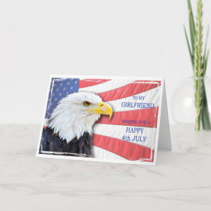 Cartão Namorada, 4 de julho com águia careca e bandeira