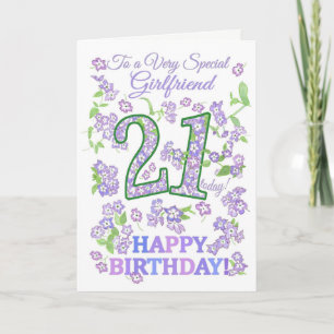 Cartão Namorada Floral aniversário de 21 anos bonito