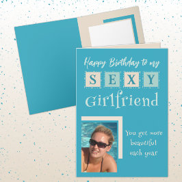 Cartão Namorada sexy adiciona foto turquesa e aniversário
