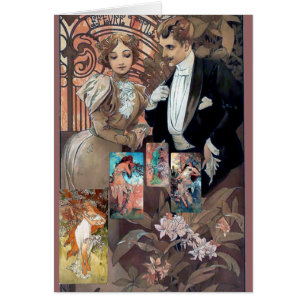 Cartão namoradeira da arte do mucha da relação do amor