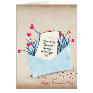 Cartão Namorados de flores cardíacas e amor verso no enve