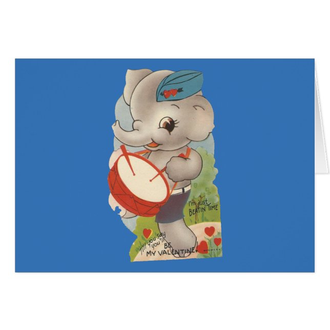 Cartão Namorados Elefante de Drumming Vintage (Frente Horizontal)