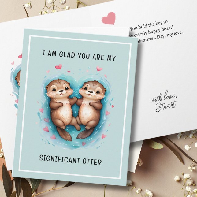 Cartão Namorados Engraçado de Casal Externo Significativo (Cute Significant Otter Couple Funny Valentine Card)