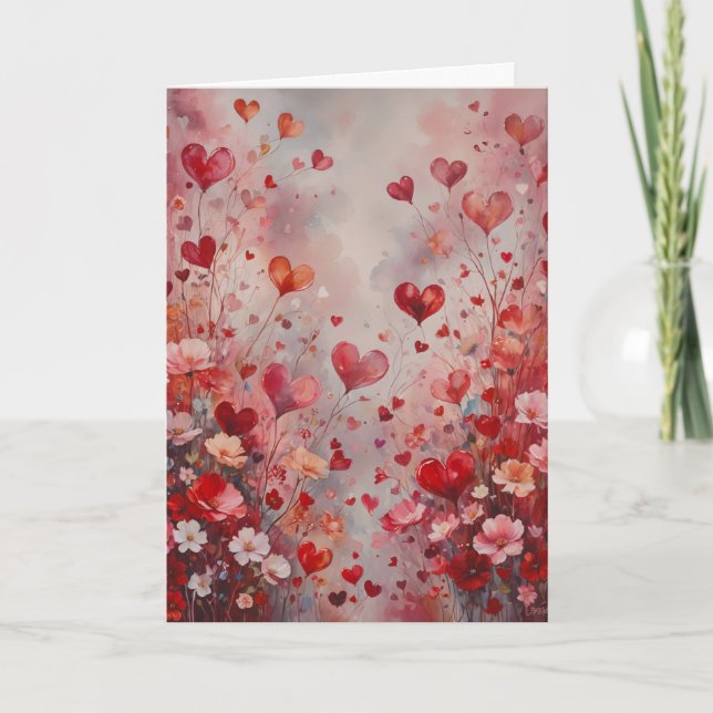 Cartão Namorados Romântico Corações e Flores (Frente)