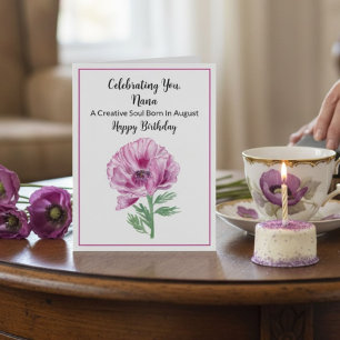 Cartão Nana Happy August Birthday Roxo Poppy