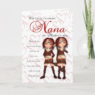 Cartão Nana Mother's Day Card From Twins - Two Cute Elves