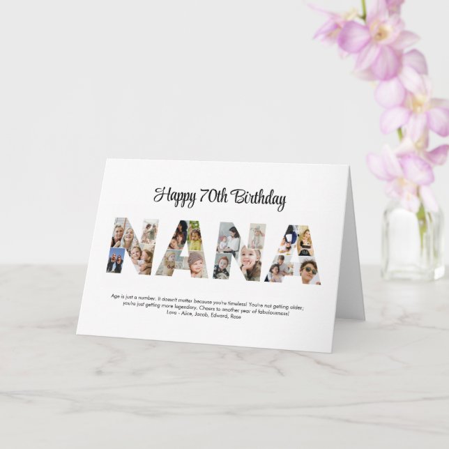 Cartão Nana Photo Collage - Letra Cutout Avó Aniversário (Orquídea)