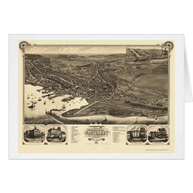 Cartão Nantucket, mapa panorâmico das MÃES - 1881 (Frente Horizontal)