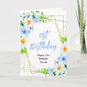 Cartão Não-Me-Esqueças e Margaridas Floral de Aniversário