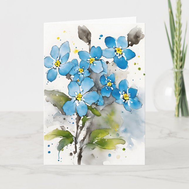 Cartão Não-me-esqueças - Flores de aquarela (Frente)