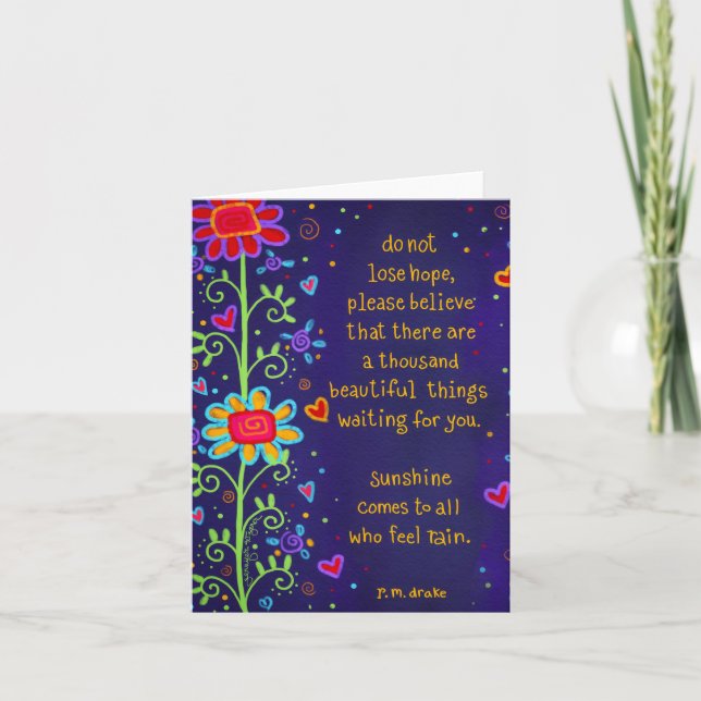 Cartão Não Perca a Esperança Encorajamento Flores Bonitas (Frente)