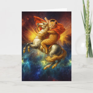 Cartão Napoleão Gato Montando Cavalo Através da Galáxia