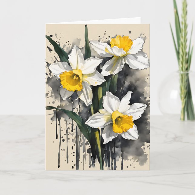 Cartão Narciso - Flores de aquarela (Frente)