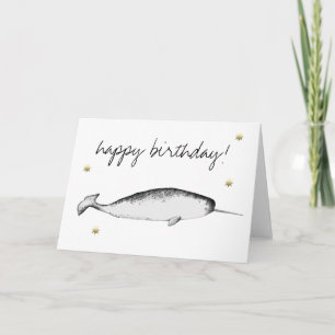Cartão Narcwal Unicorn Ilustração de Baleia Aniversári