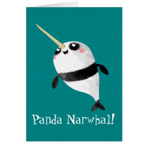Cartão Narwhal e panda em um