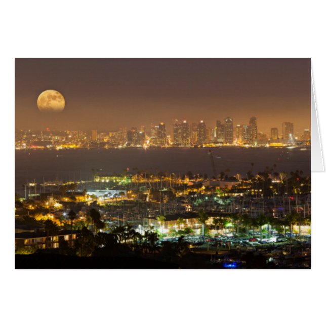 Cartão Nascer da lua sobre a silhueta de San Diego (Frente Horizontal)