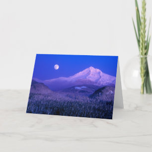 Cartão Nascer da Lua Sobre o Mt. Hood Oregon no Inverno