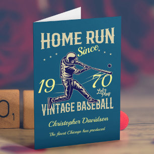 Cartão Nascer de 50 anos 1970 Vintage Baseball Men Blue