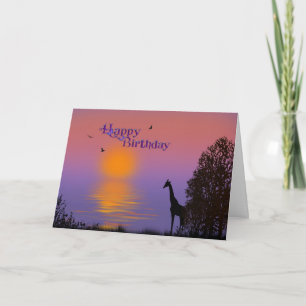 Cartão Nascer do sol com girafa-Aniversário