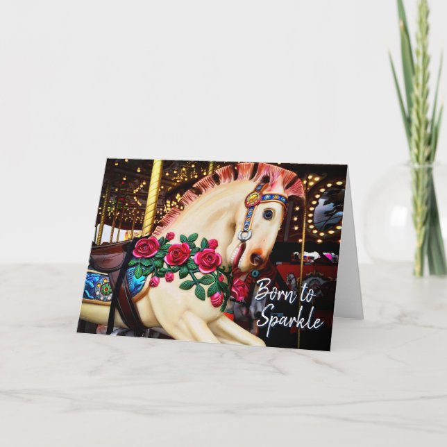 Cartão Nascer para Caligrafia de Foto do Cavalo de Carros (Frente)