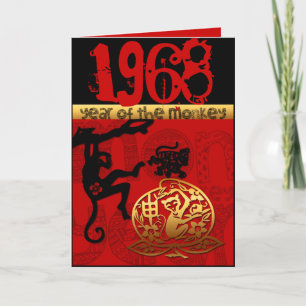Cartão Nascido no Ano do Macaco 1968 astrologia chinesa Z