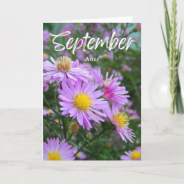 Cartão Nascimento do Aster Amarelo Roxo de setembro, mês 
