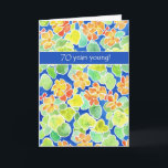 Cartão Nasturtios Laranja Brilhantes 70 Floral Aniversári<br><div class="desc">Um Cartão de Aniversário bonito de 70,  com náuseas laranja e escarlate brilhantes sobre fundo azul-céu,  de uma pintura aquosa de Judy Adamson. Por favor,  sinta-se à vontade para mudar a mensagem de dentro,  se quiser.</div>