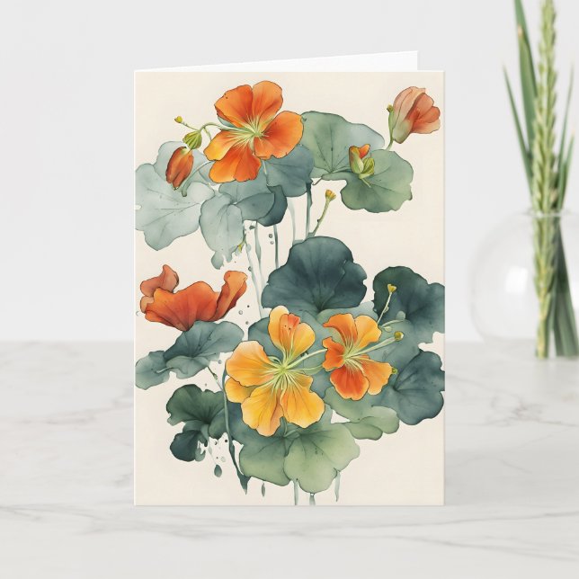 Cartão Nasturtium - Watercolor flowers (Frente)