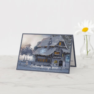 Cartão Natais vintages Cena Cottage Snowman