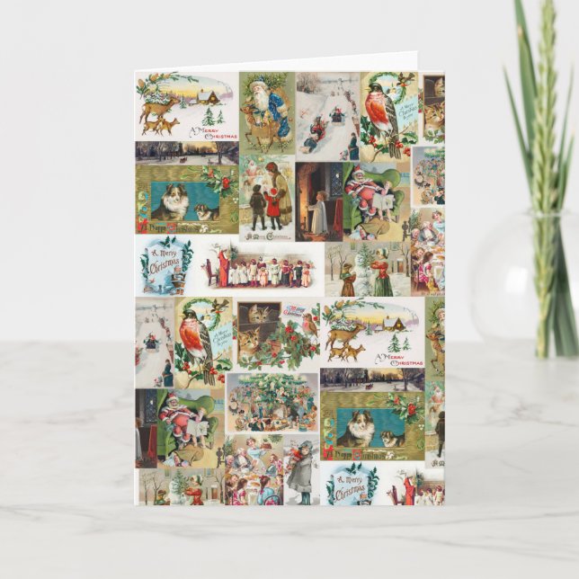 Cartão Natais vintages - Colagem Antiquada Xmas (Frente)
