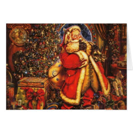 Cartão Natais vintages Papai Noel feliz presente de feria