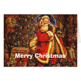 Cartão Natais vintages Papai Noel feliz presente de feria