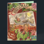 Cartão Natais vintages Santa Claus Sleigh<br><div class="desc">Uma imagem vinda dos anos 1800 mostrando Papais noeis voando com seu trenó e rena.</div>