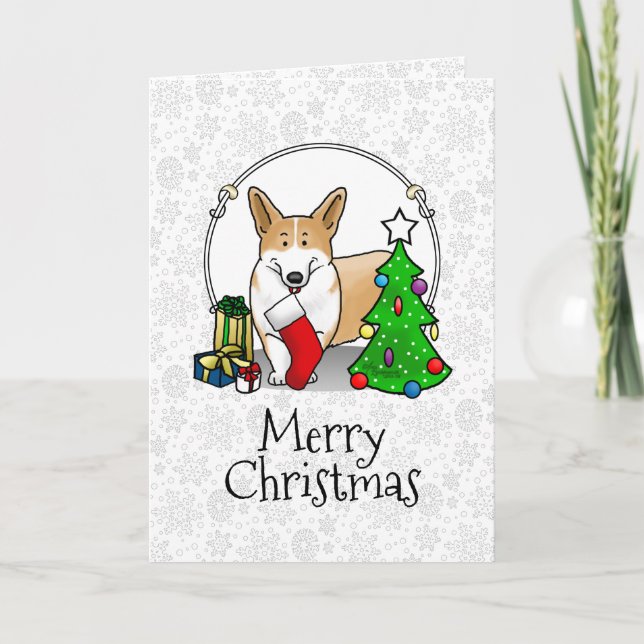 Cartão Natal 2 Pembroke Welsh Corgi (vermelho 1) (Frente)