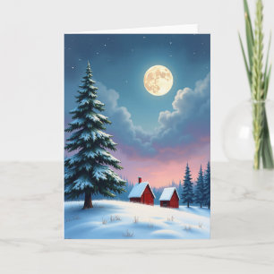 Cartão Natal Aconchegante Lua de Inverno