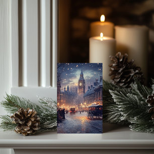 Cartão Natal Antigo em Londres com Ruas Nevadas Clássico
