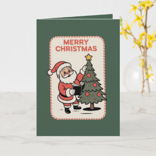 Cartão Natal Antigo Feliz Férias Papai Noel Lendo