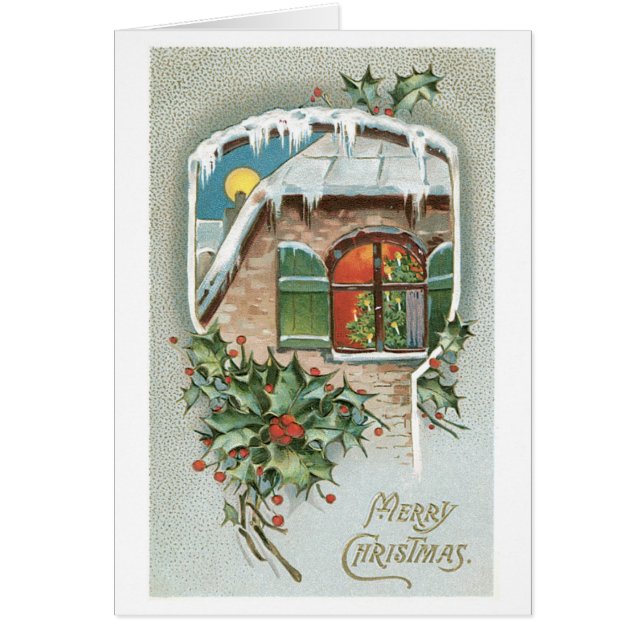 Cartão Natal antigo, Holly (Frente)