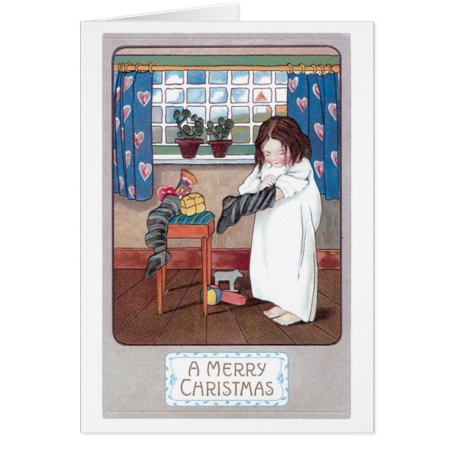 Cartão Natal antigo, Menina (Frente)