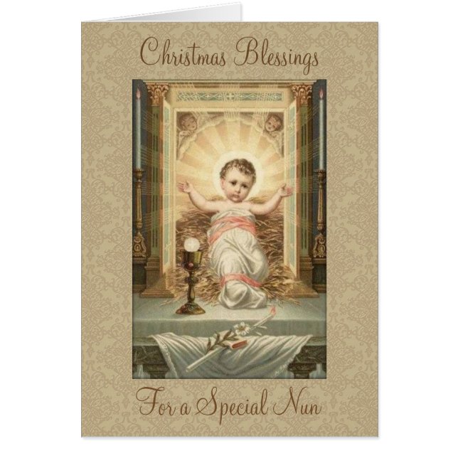 Cartão Natal Antigo  Menino Jesus Tabernáculo Freira (Frente)