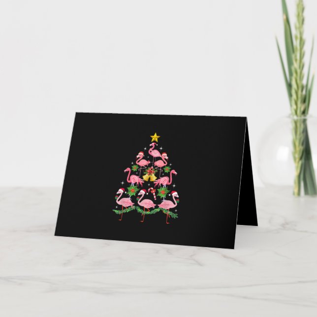 Cartão Natal - Árvore de Natal de Flamingo Fofo (Frente)