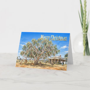 Cartão Natal australiano cangurus sob adornos de árvore d