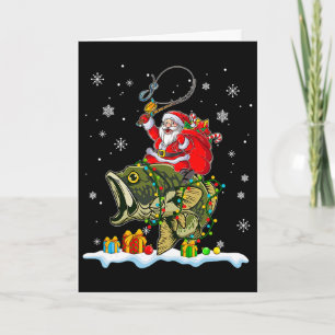 Cartão Natal B Pesca Divertido Papai Noel Montado Peixe P