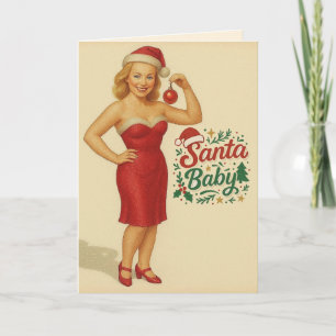 Cartão Natal bebê Papai Noel estilo vintage e pin-up
