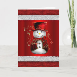 Cartão Natal Boneco de Neve de Veludo Vermelho Fofo